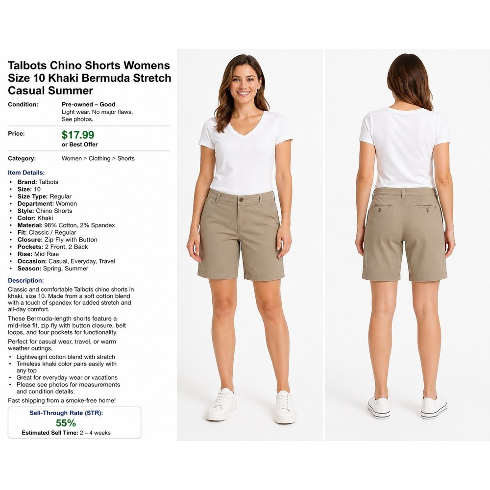 Talbots Khaki Chino Shorts Womens Size 10 Stretch Bermuda Casual Summer Preppy